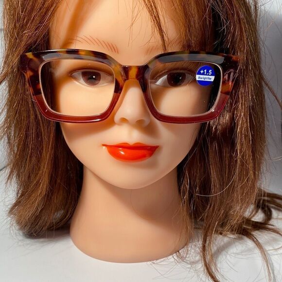1559 Claudia Square Concave 1.5 NEW Tortoise Reading Glasses Blue Light Filter